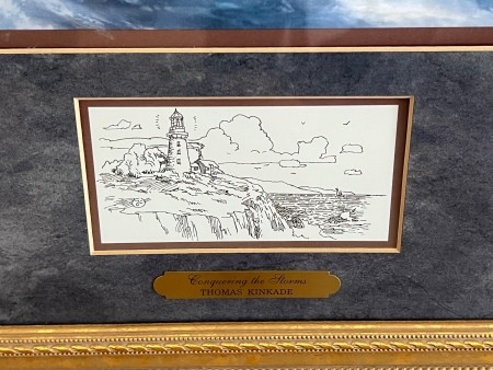 A close up of a lighthouse drawing.