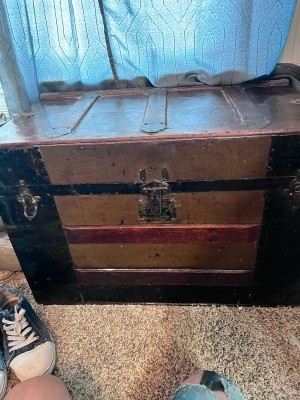 An old wooden trunk.