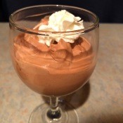 A dish of chocolate mousse.