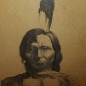 A old painting of a Native American man.