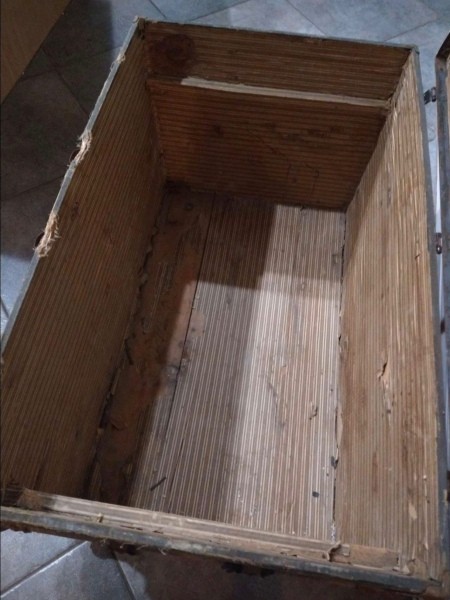 Inside an old trunk.