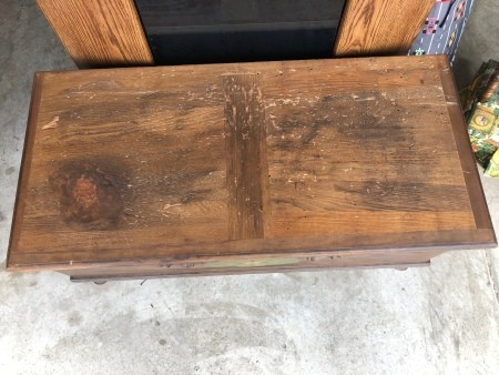 The top of a vintage cedar chest.