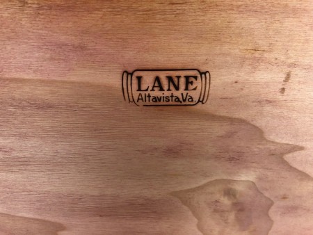 The Lane manufacturer's mark on the chest.
