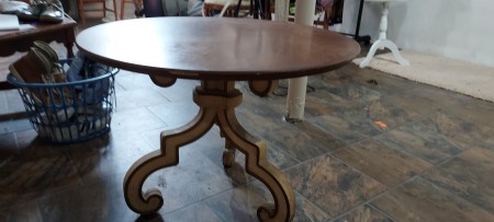 A round wooden table.