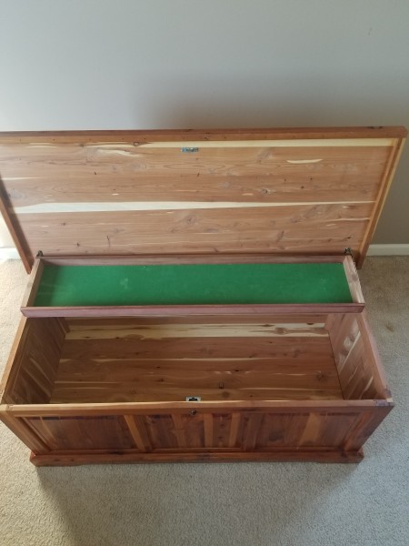 An open cedar chest