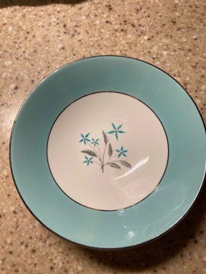 A china plate with a floral design.