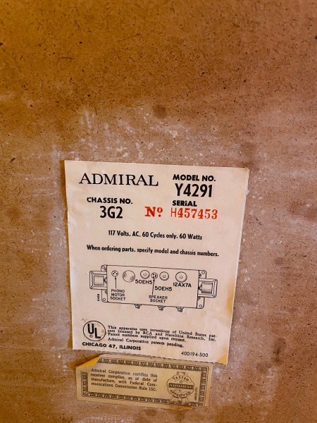 the marking on the back of a console record player.