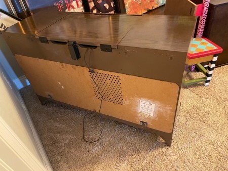 The back of a console record player.