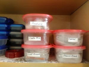Organized recycled bags inside containers.