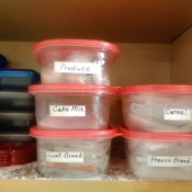 Organized recycled bags inside containers.