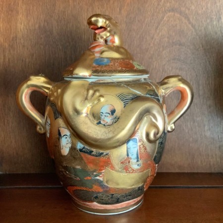 A decorative sugar bowl.