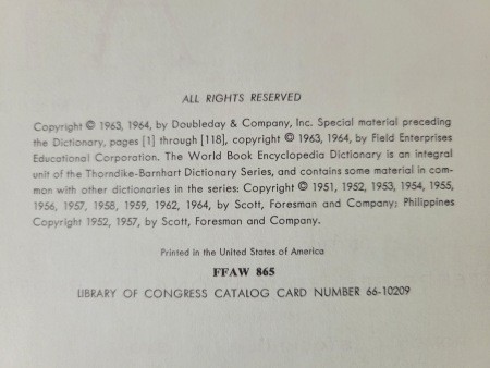 The copyright page of a book.