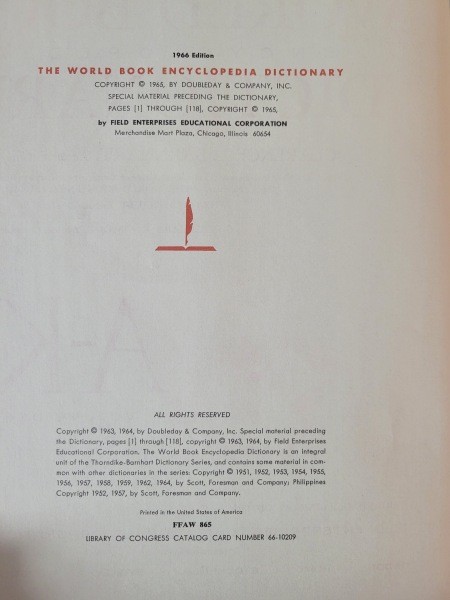 The copyright page of a book.