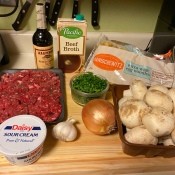 Ingredients for beef stroganoff.