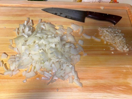 Chopped onions and garlic.