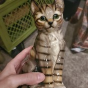 A ceramic cat figurine.