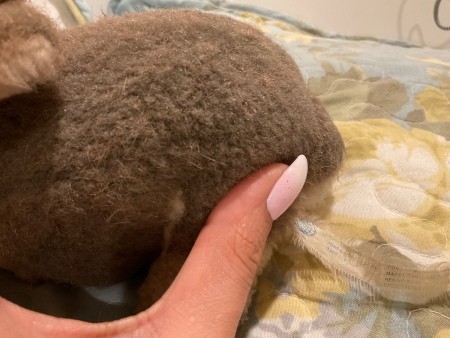 The back of a stuffed bunny.
