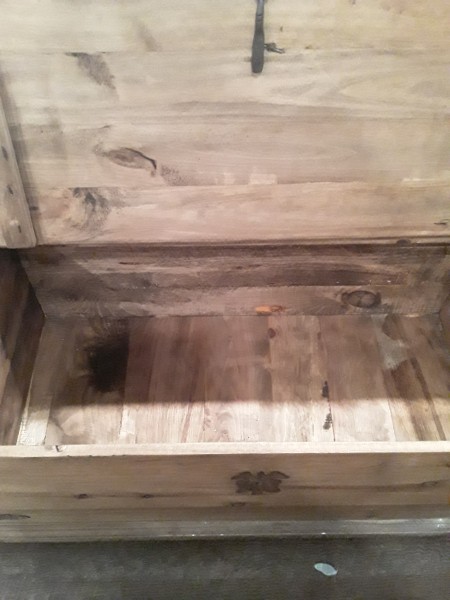 The inside of a coffee table chest.