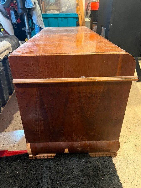 The side of a cedar chest.