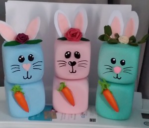 The completed foam bunnies.