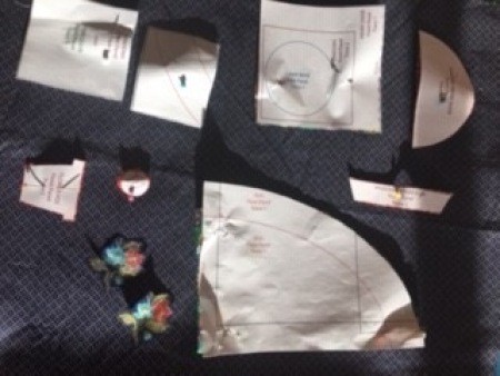 Attaching the fabric to the paper patterns.