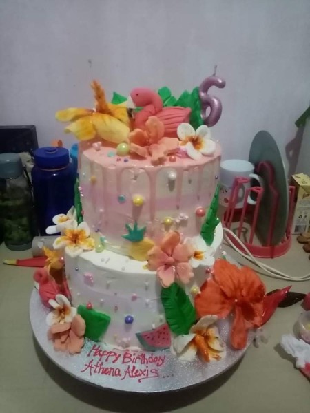 The completed summer floral cake.
