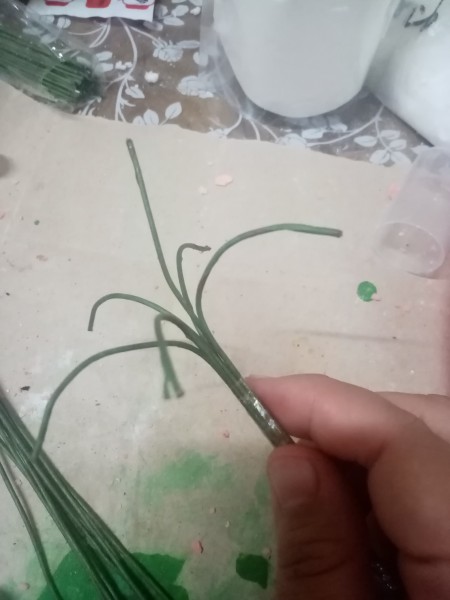 Making the stems for the flowers.