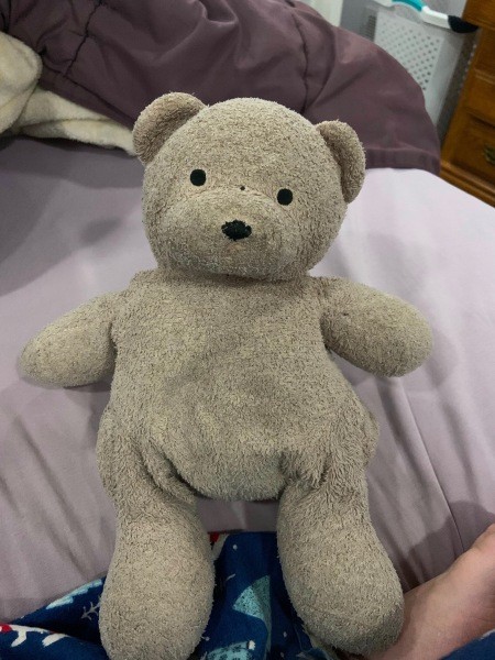 Teddy bear deals with stitched eyes