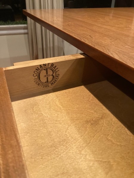 The Conant Ball marking inside a drawer.