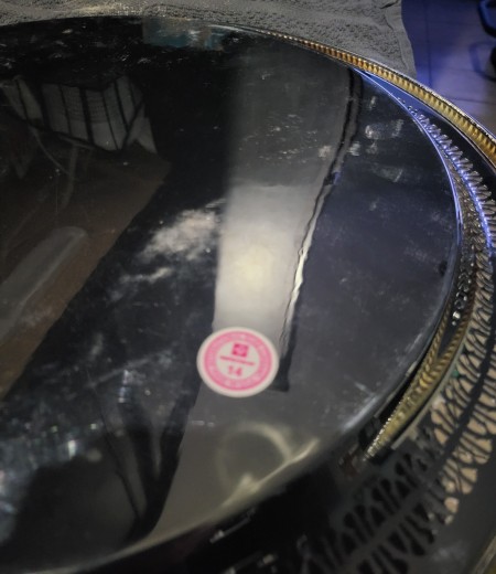 The bottom of a silver serving tray.