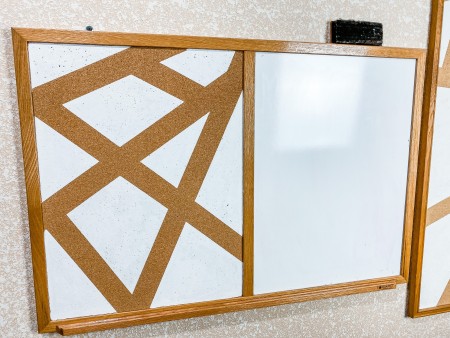 The painted board after the tape has been removed.