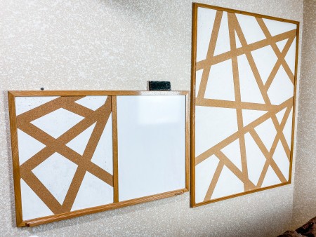 The painted board after the tape has been removed.