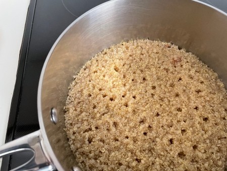 Cooking the quinoa.