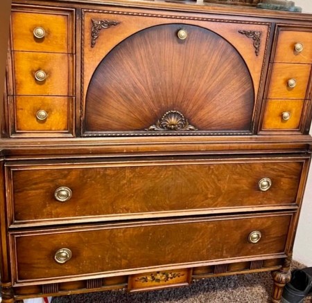 A vintage wooden dresser.