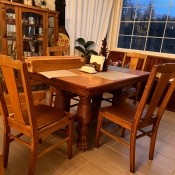 An antique oak dining table.