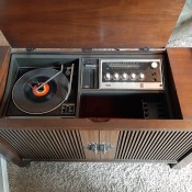 A stereo cabinet.