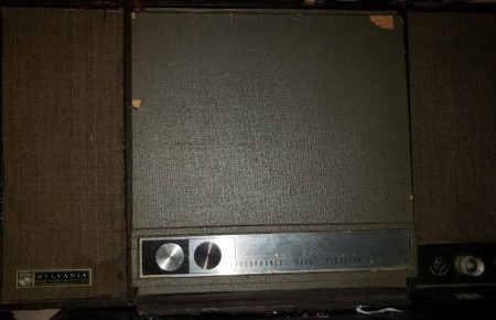 A portable record player.
