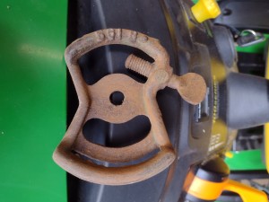 A circular metal bracket.