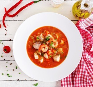 A bowl of seafood soup.