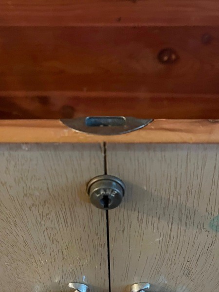 The lock on a cedar chest.