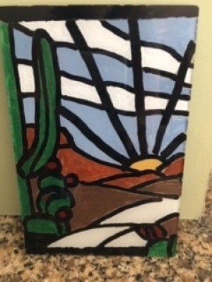 The completed reverse stained glass window.