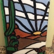 The completed reverse stained glass window.