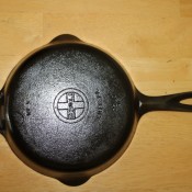 A cast iron frying pan.