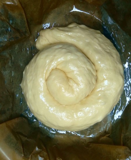 Forming the dough into a spiral.