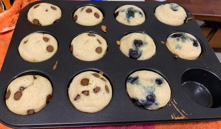 Baked muffins in tins.