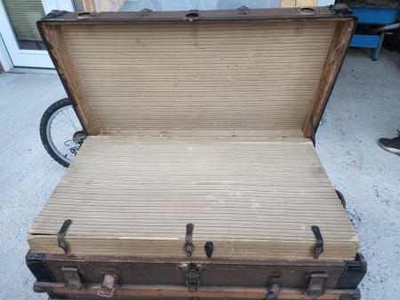 Inside a steamer trunk.