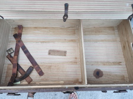 Inside a steamer trunk.