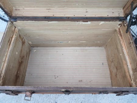 Inside a steamer trunk.