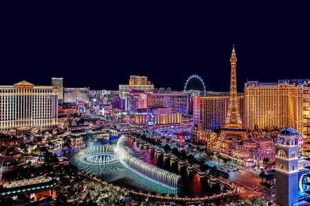 The Las Vegas skyline at night.