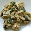 Scrambled eggs with beet greens.